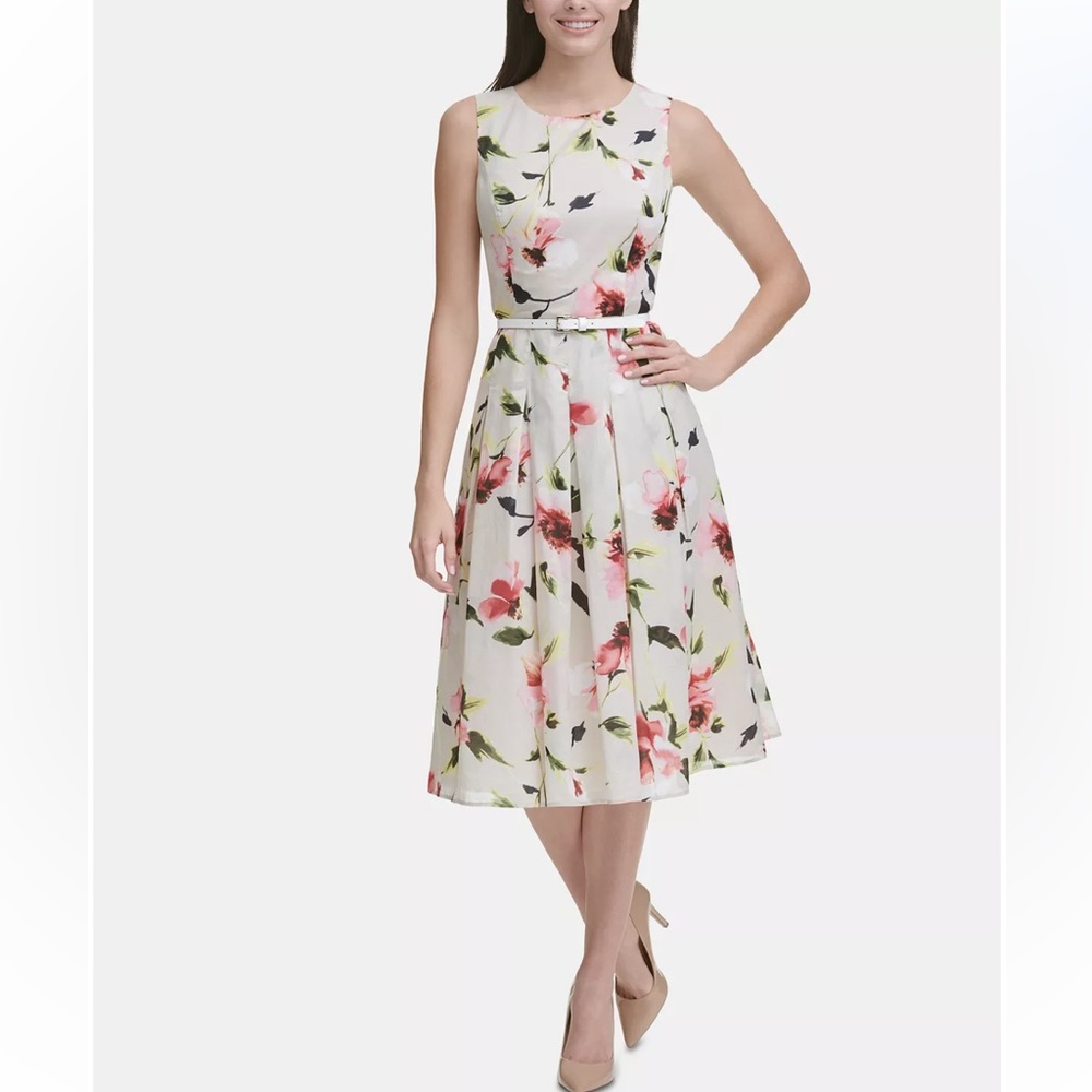 Tommy Hilfiger Floral Cotton Belt Social Tea Dress Size:8